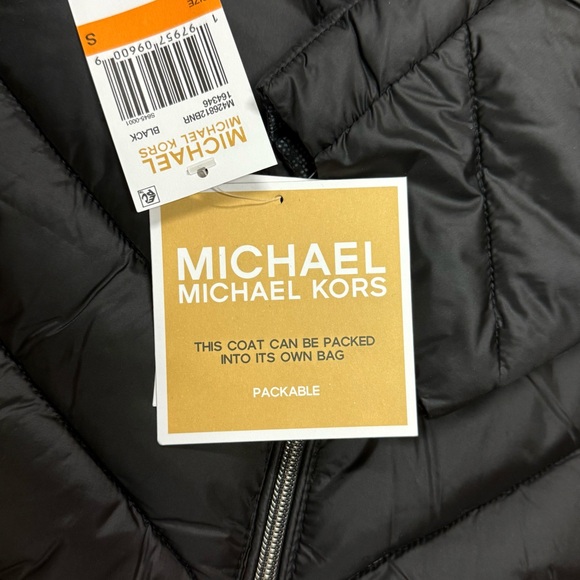 NWT MICHAEL MICHAEL KORS Hooded Packable Chevron Quilted Jacket Black - Picture 11 of 12